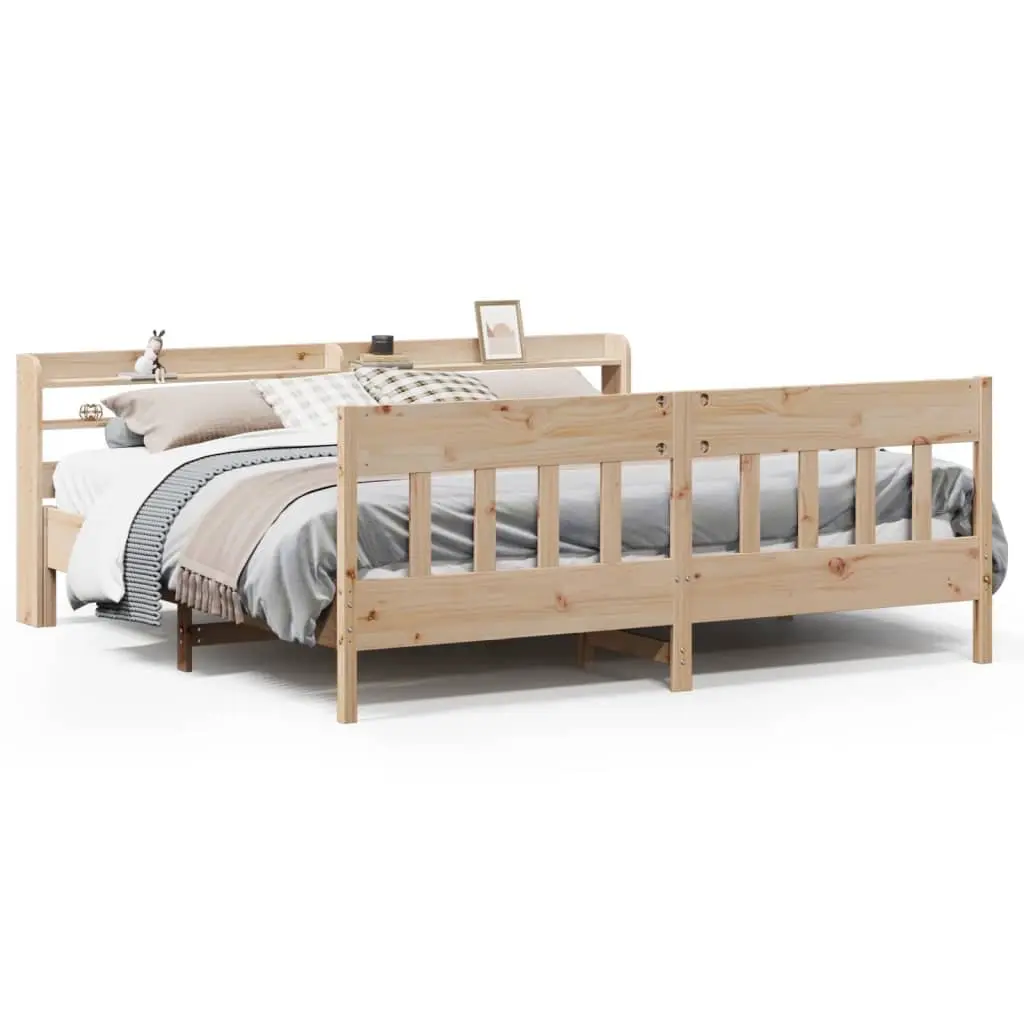 Solid Pine Bed Frame with Headboard Storage 180x200 cm