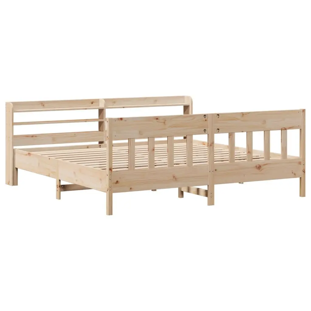 Solid Pine Bed Frame with Headboard Storage 180x200 cm