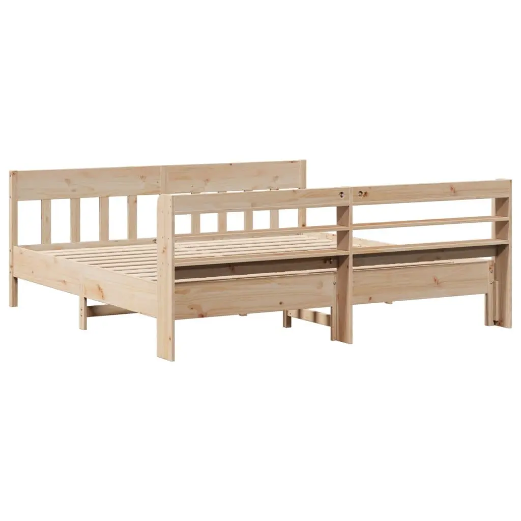 Solid Pine Bed Frame with Headboard Storage 180x200 cm
