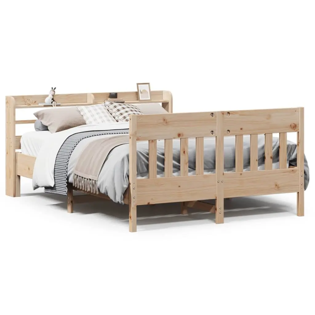 Solid Wood Pine Bed Frame 150x200 cm with Headboard Storage Shelves Brown