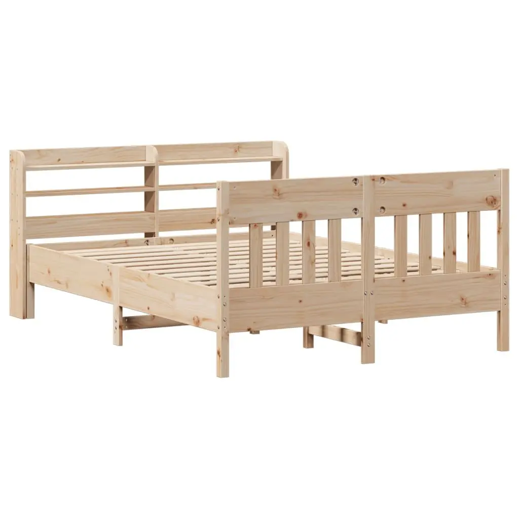 Solid Wood Pine Bed Frame 150x200 cm with Headboard Storage Shelves Brown