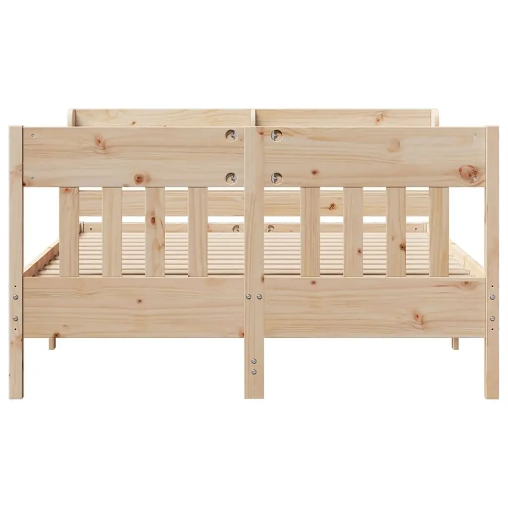 Solid Wood Pine Bed Frame 150x200 cm with Headboard Storage Shelves Brown
