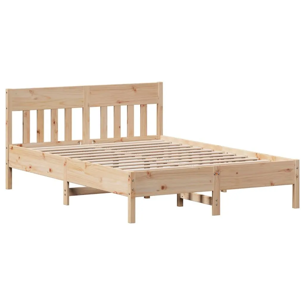 Solid Wood Pine Bed Frame 150x200 cm with Headboard Storage Shelves Brown