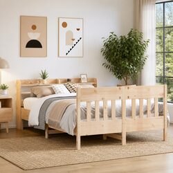 Reliable Solid Pine Bed Frame with Storage Shelves 135x190 cm