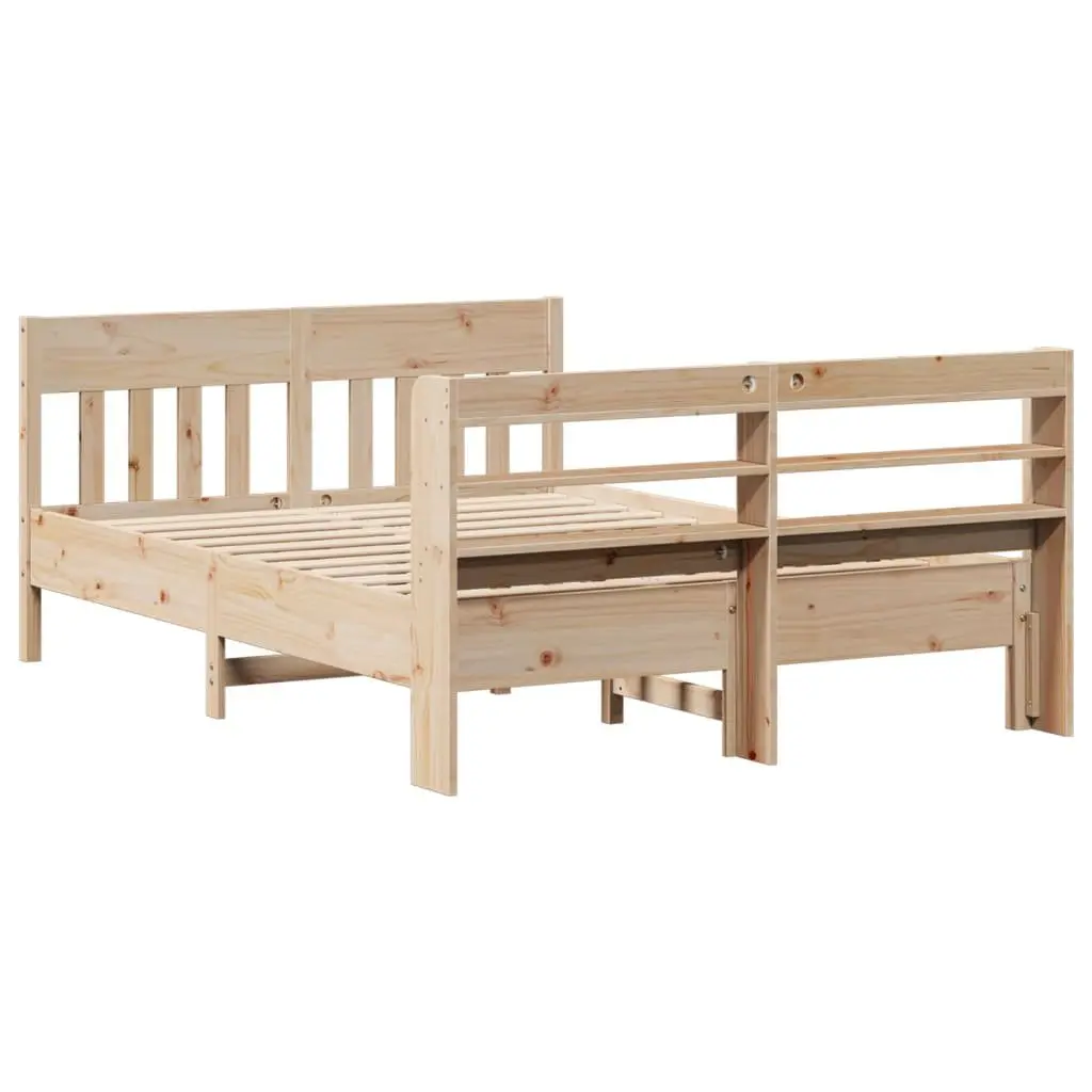 Solid Pine Bed Frame with Storage Shelves 135x190 cm