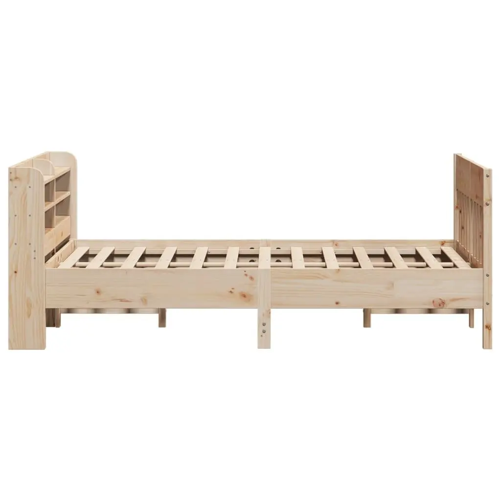 Solid Pine Bed Frame with Storage Shelves 135x190 cm