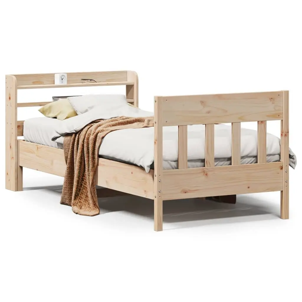 Solid Wood Pine Bed Frame 90x190 cm with Headboard Storage Shelves Slatted Base