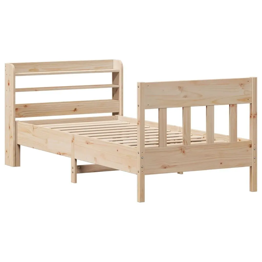 Solid Wood Pine Bed Frame 90x190 cm with Headboard Storage Shelves Slatted Base