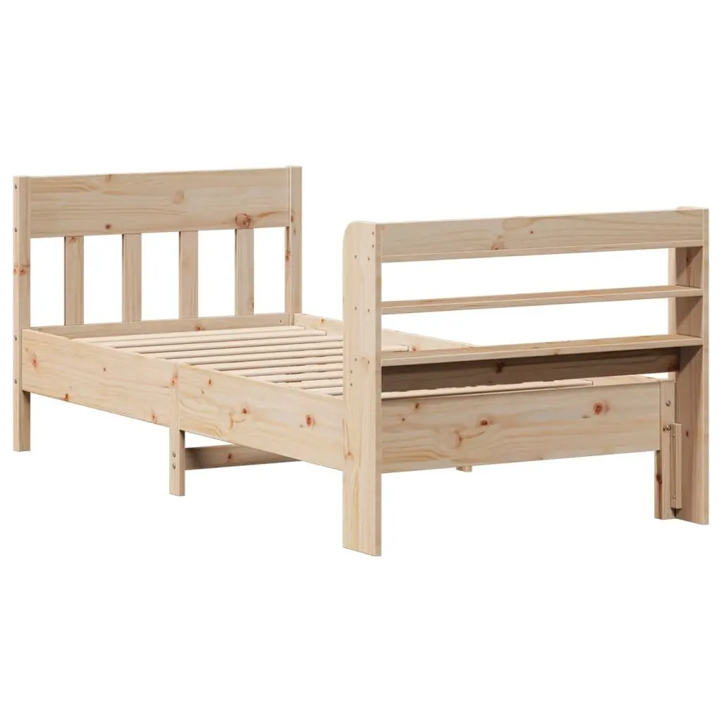 Solid Wood Pine Bed Frame 90x190 cm with Headboard Storage Shelves Slatted Base