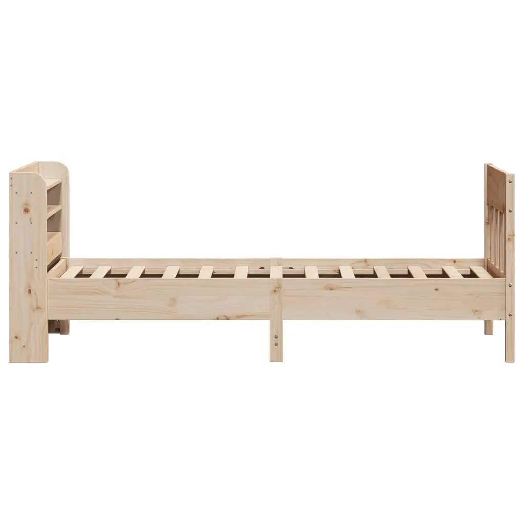 Solid Wood Pine Bed Frame 90x190 cm with Headboard Storage Shelves Slatted Base