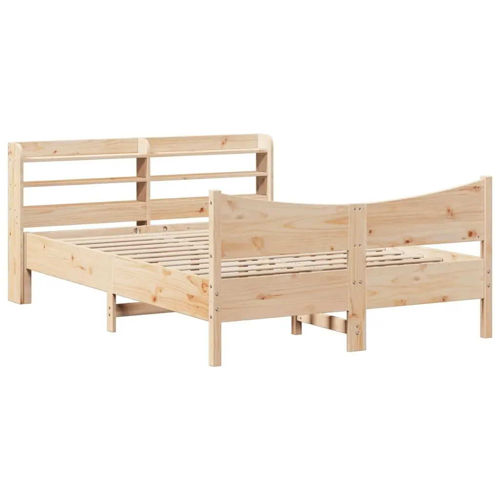 Bed Frame with Storage Headboard 150x200 cm Solid Pine Wood Slatted Base