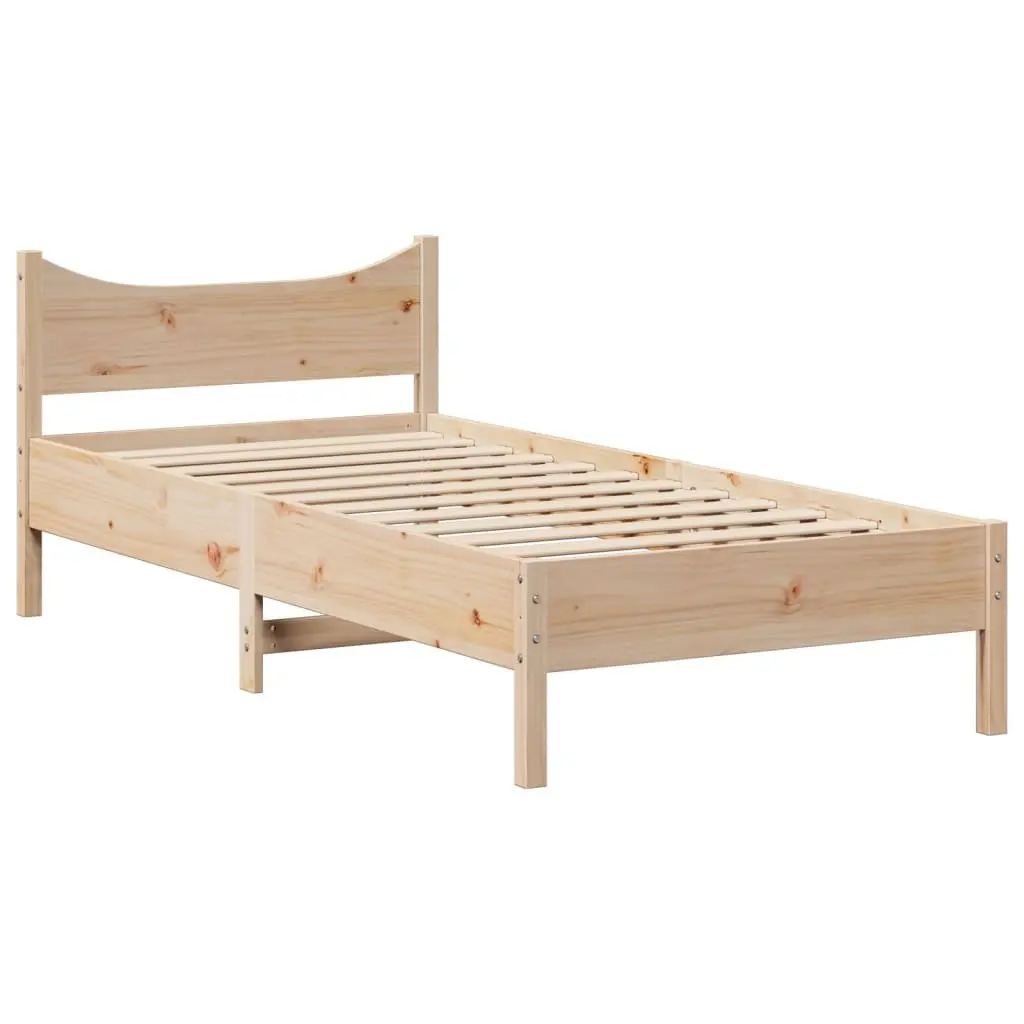 Solid Pine Wood Bed Frame 90x190 cm Freestanding Headboard with Storage Shelves Brown Slatted Base