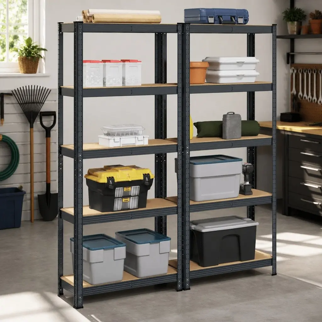 Industrial Storage Shelves Heavy Duty 5 Tier Height Adjustable Anthracite Steel Frame Engineered Wood 75x30x150cm