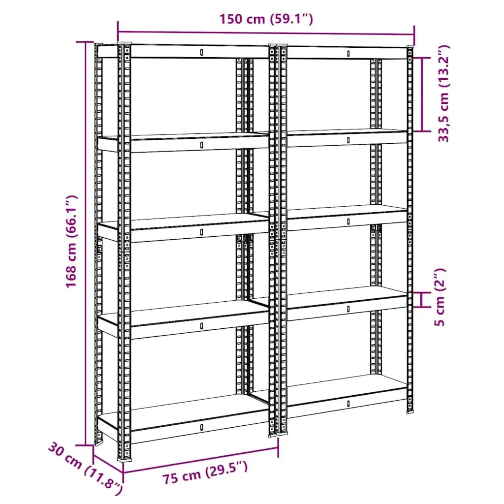 Industrial Storage Shelves Heavy Duty 5 Tier Height Adjustable Anthracite Steel Frame Engineered Wood 75x30x150cm