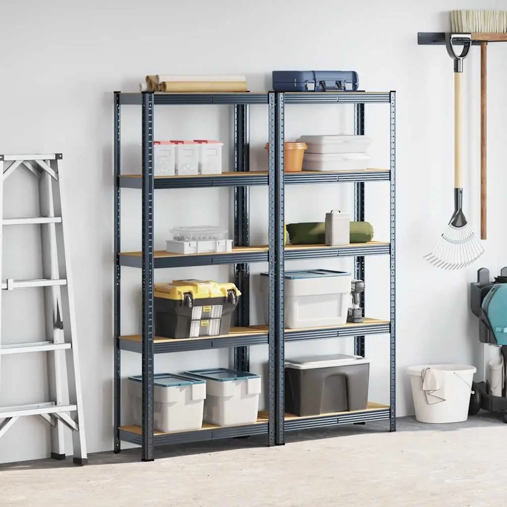 Industrial Storage Shelves Heavy Duty 5 Tier Height Adjustable Anthracite Steel Frame Engineered Wood 75x30x150cm
