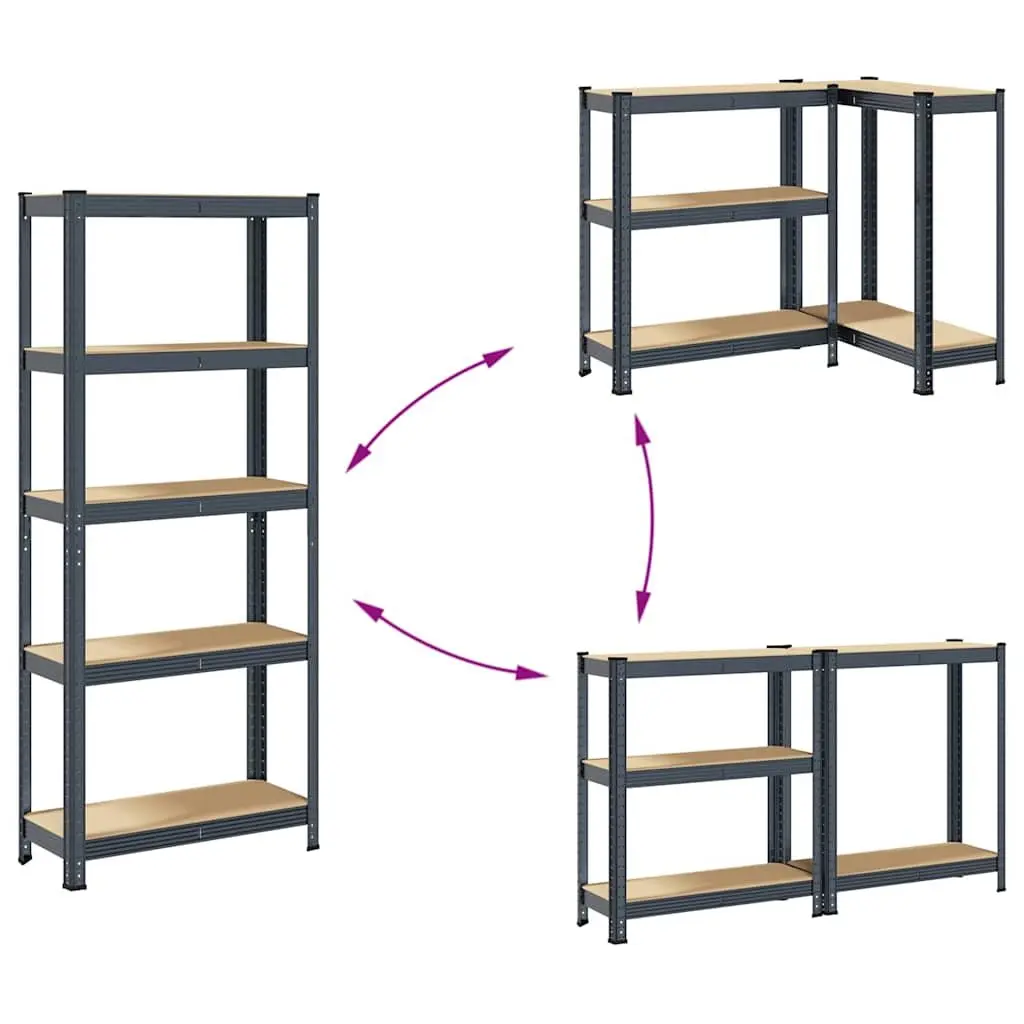 Industrial Storage Shelves Heavy Duty 5 Tier Height Adjustable Anthracite Steel Frame Engineered Wood 75x30x150cm
