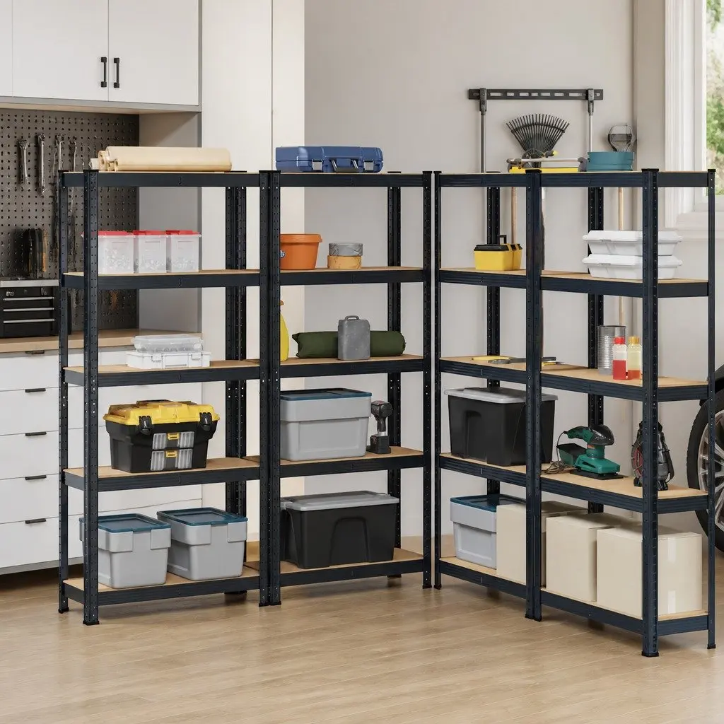 5-Layer Storage Shelves Steel Frame Engineered Wood Anthracite 4 Piece