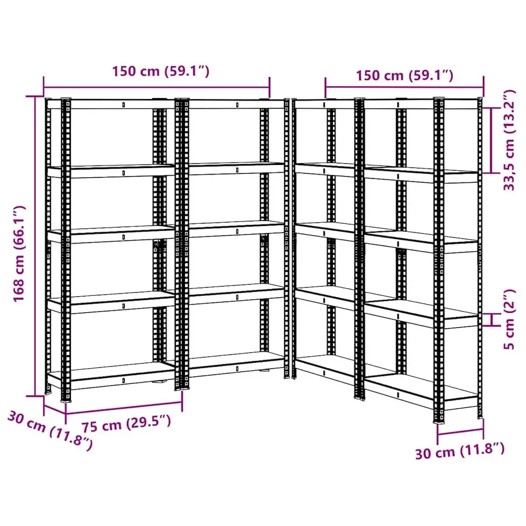 5-Layer Storage Shelves Steel Frame Engineered Wood Anthracite 4 Piece