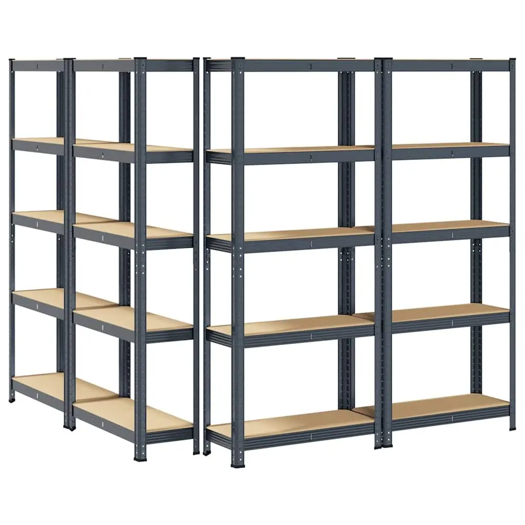5-Layer Storage Shelves Steel Frame Engineered Wood Anthracite 4 Piece
