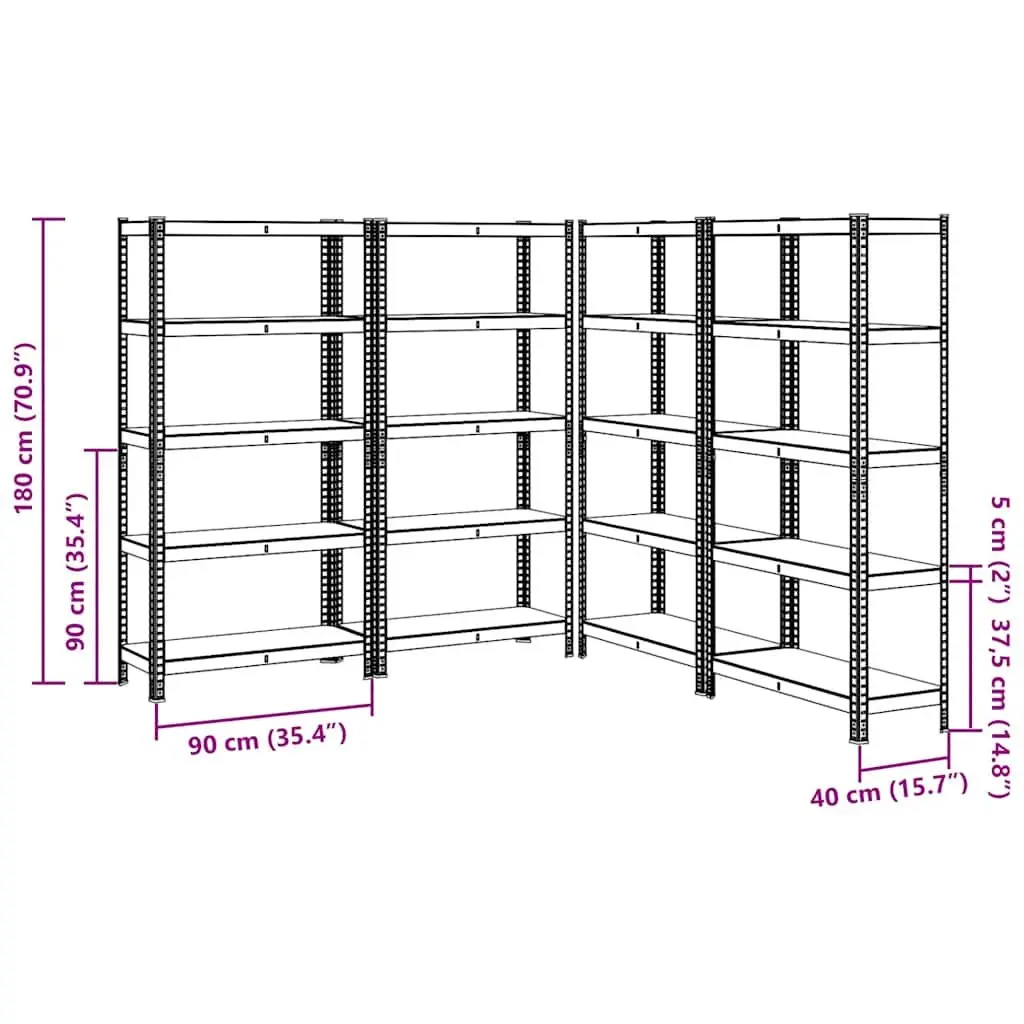 Industrial Storage Shelves 5 Layer Heavy Duty Blue Steel Engineered Wood 4 Piece Set