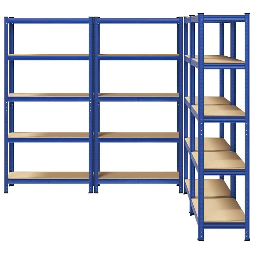 Industrial Storage Shelves 5 Layer Heavy Duty Blue Steel Engineered Wood 4 Piece Set