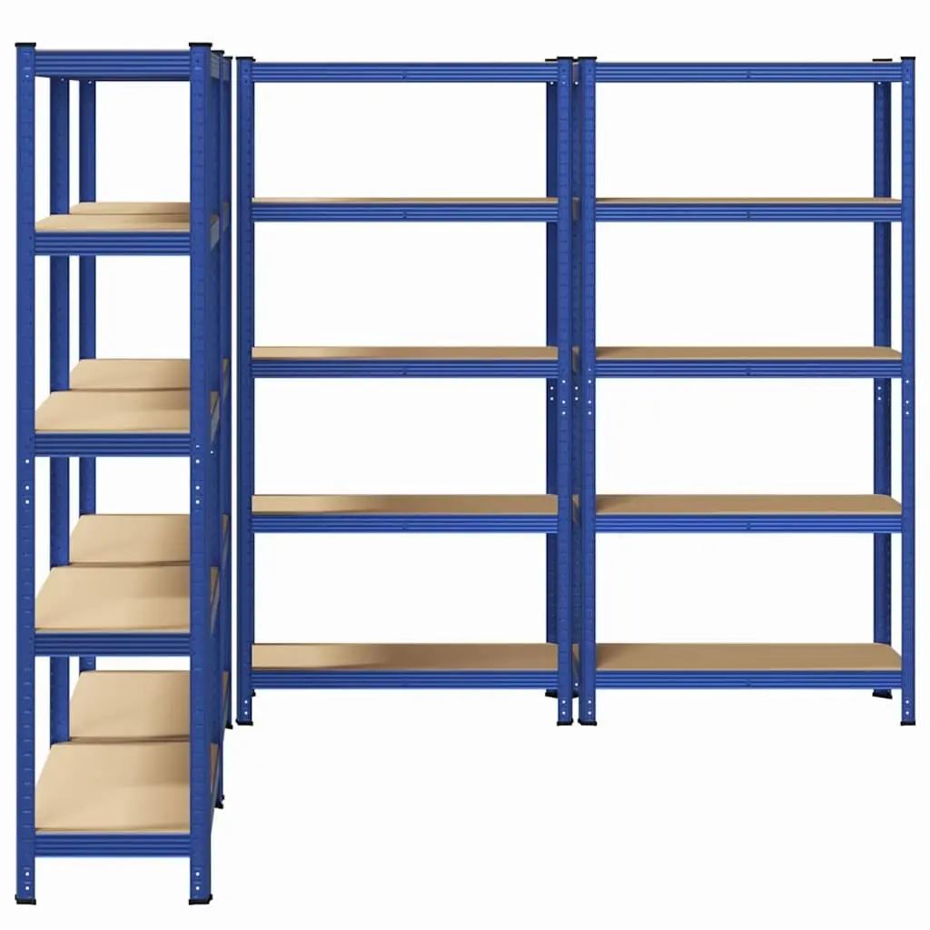 Industrial Storage Shelves 5 Layer Heavy Duty Blue Steel Engineered Wood 4 Piece Set