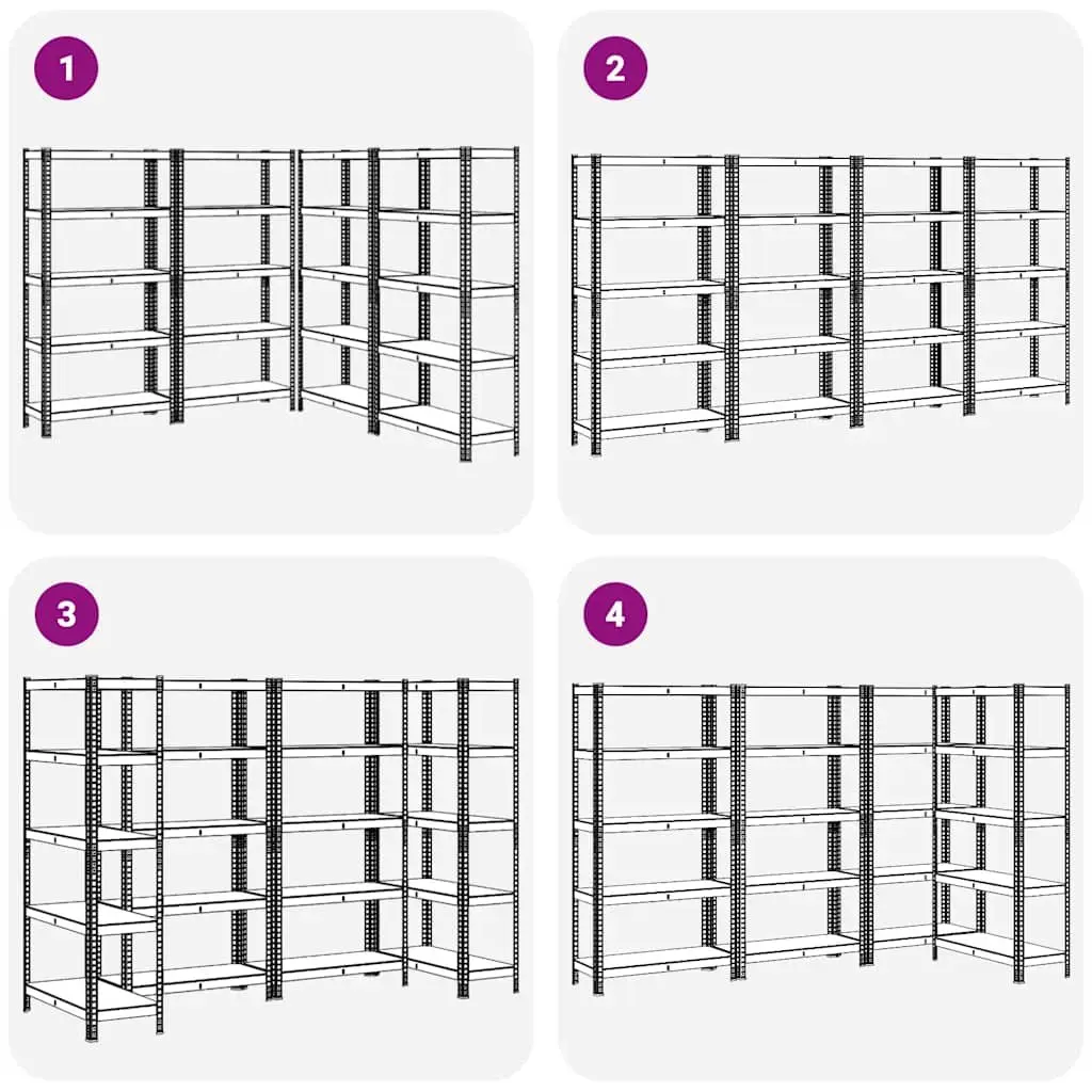 Industrial Storage Shelves 5 Layer Heavy Duty Blue Steel Engineered Wood 4 Piece Set