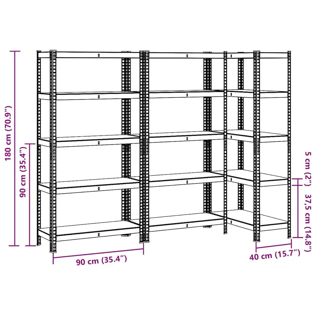 5-Layer Industrial Storage Shelves Steel Frame Engineered Wood Anthracite