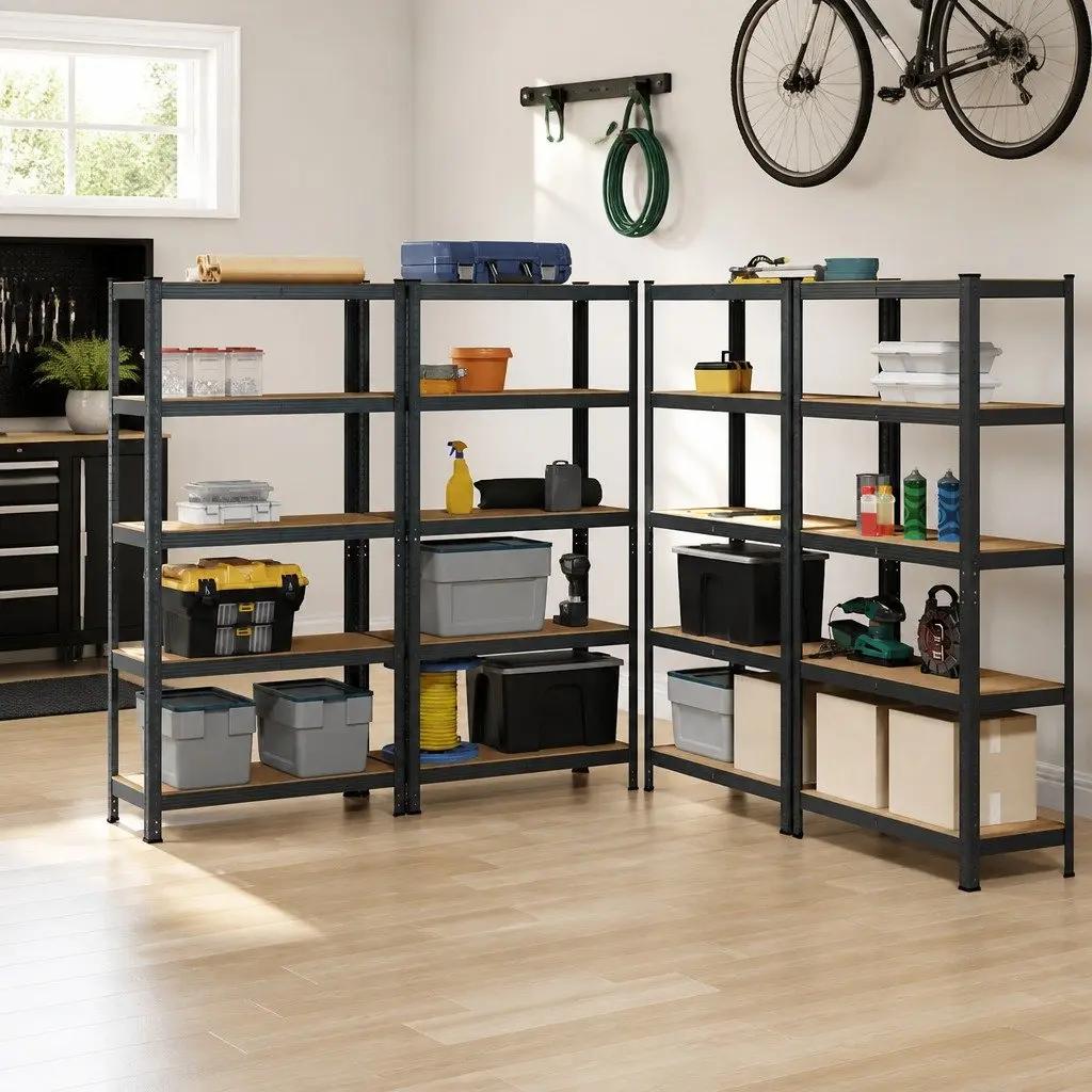 Industrial Storage Shelves Unit 5 Layer Height Adjustable Anthracite Steel Engineered Wood 4 Piece