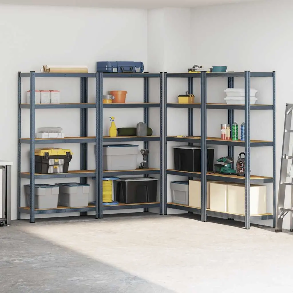 Industrial Storage Shelves Unit 5 Layer Height Adjustable Anthracite Steel Engineered Wood 4 Piece