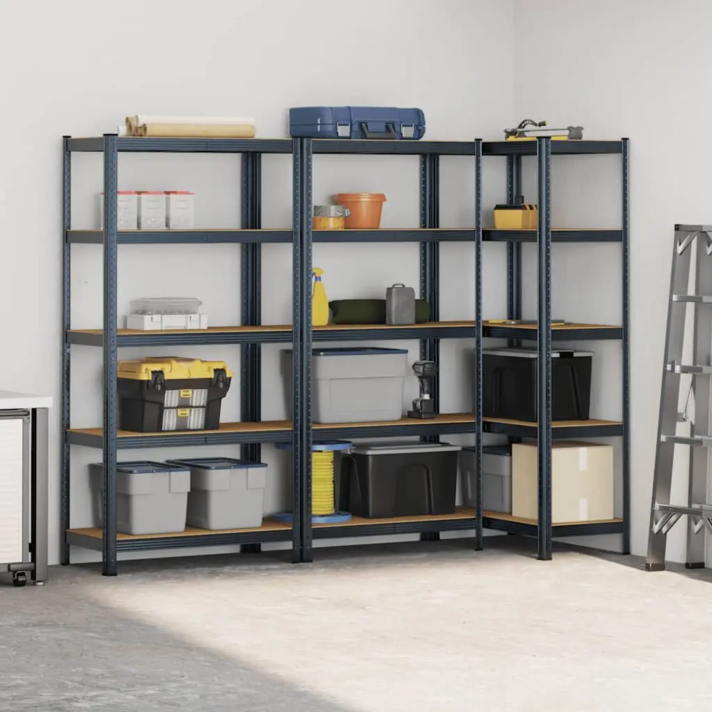 Heavy-Duty Industrial Storage Shelves 5-Layer Steel Frame Engineered Wood Anthracite