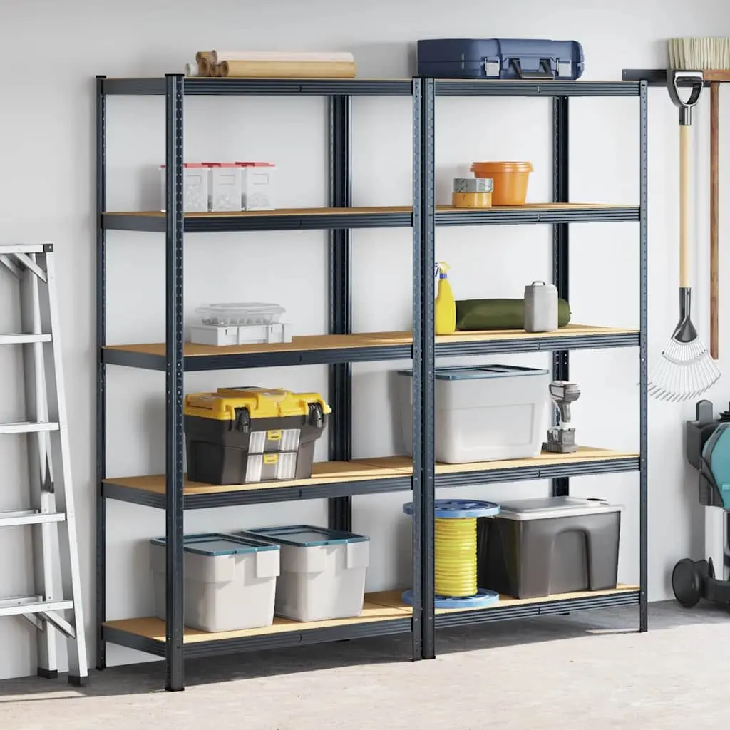 5-Layer Industrial Storage Shelves Anthracite Steel Engineered Wood Garage Rack