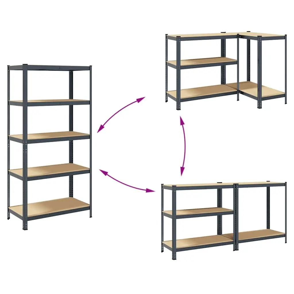 5-Layer Industrial Storage Shelves Anthracite Steel Engineered Wood Garage Rack
