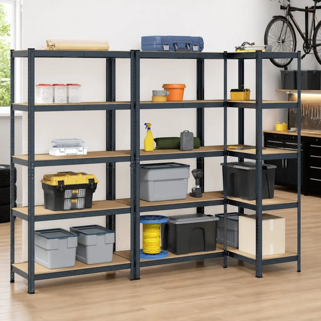 5 Layer Storage Shelves Heavy Duty Anthracite Steel Engineered Wood 3 Pack