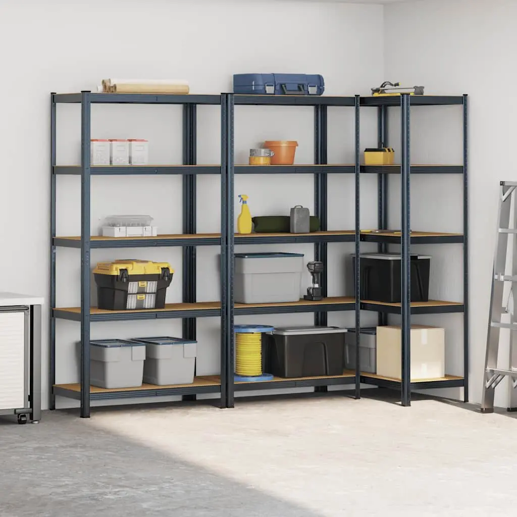 5 Layer Storage Shelves Heavy Duty Anthracite Steel Engineered Wood 3 Pack