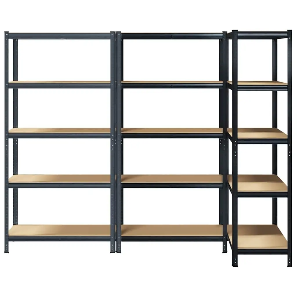 5 Layer Storage Shelves Heavy Duty Anthracite Steel Engineered Wood 3 Pack