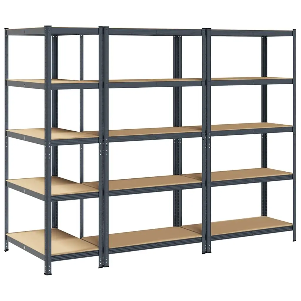 5 Layer Storage Shelves Heavy Duty Anthracite Steel Engineered Wood 3 Pack