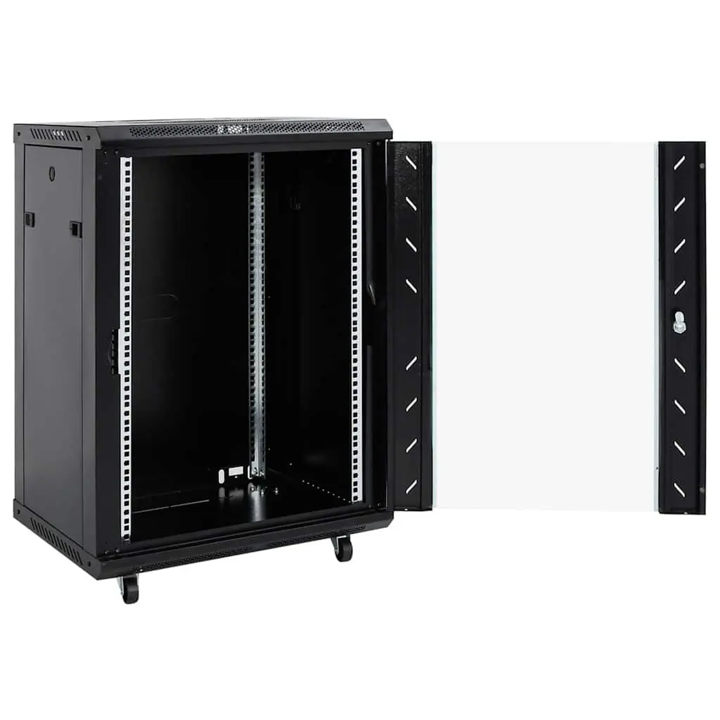 15U Rack Mount Cabinet Black Network Equipment Storage Enclosure 19 Inch Standard Size