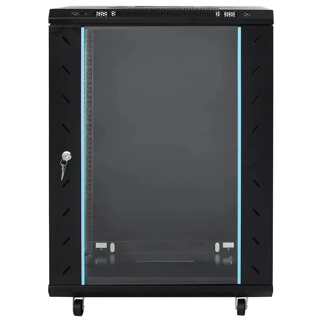 15U Rack Mount Cabinet Black Network Equipment Storage Enclosure 19 Inch Standard Size