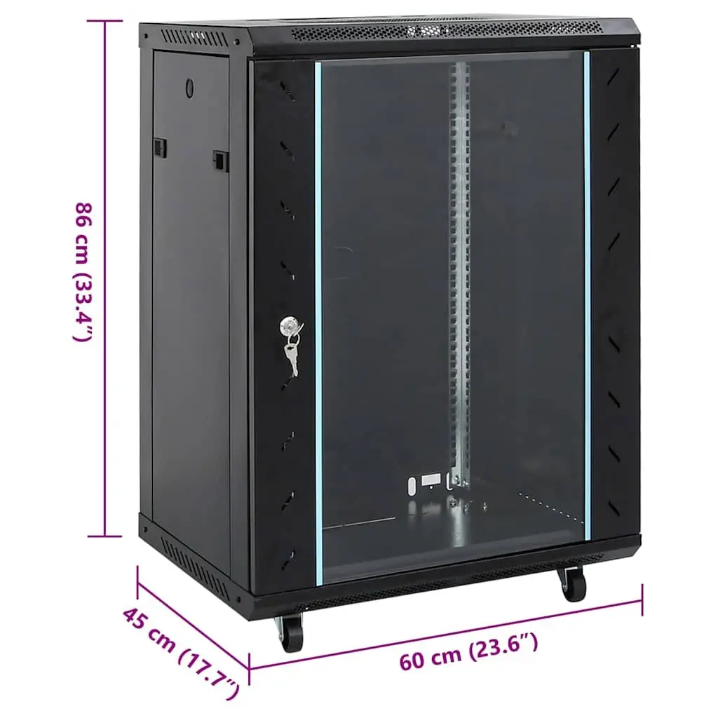 15U Rack Mount Cabinet Black Network Equipment Storage Enclosure 19 Inch Standard Size