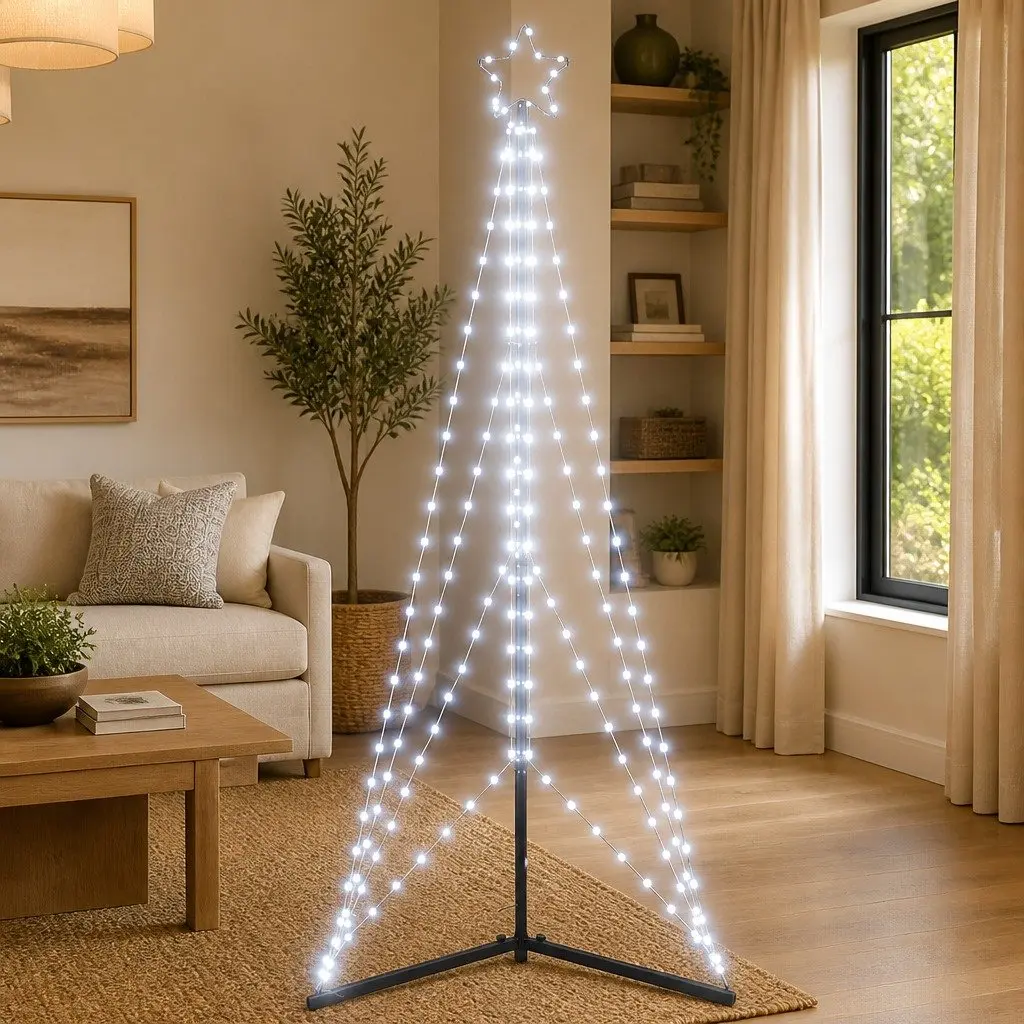 LED Christmas Tree 182cm Cold White Lights 8 Effects Indoor Outdoor Holiday