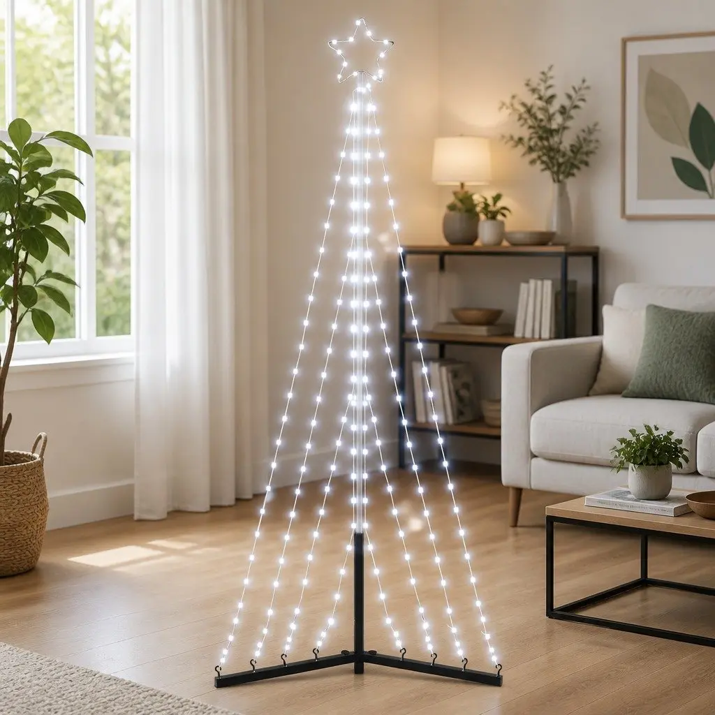 LED Christmas Tree 182cm Cold White Lights 8 Effects Indoor Outdoor Holiday