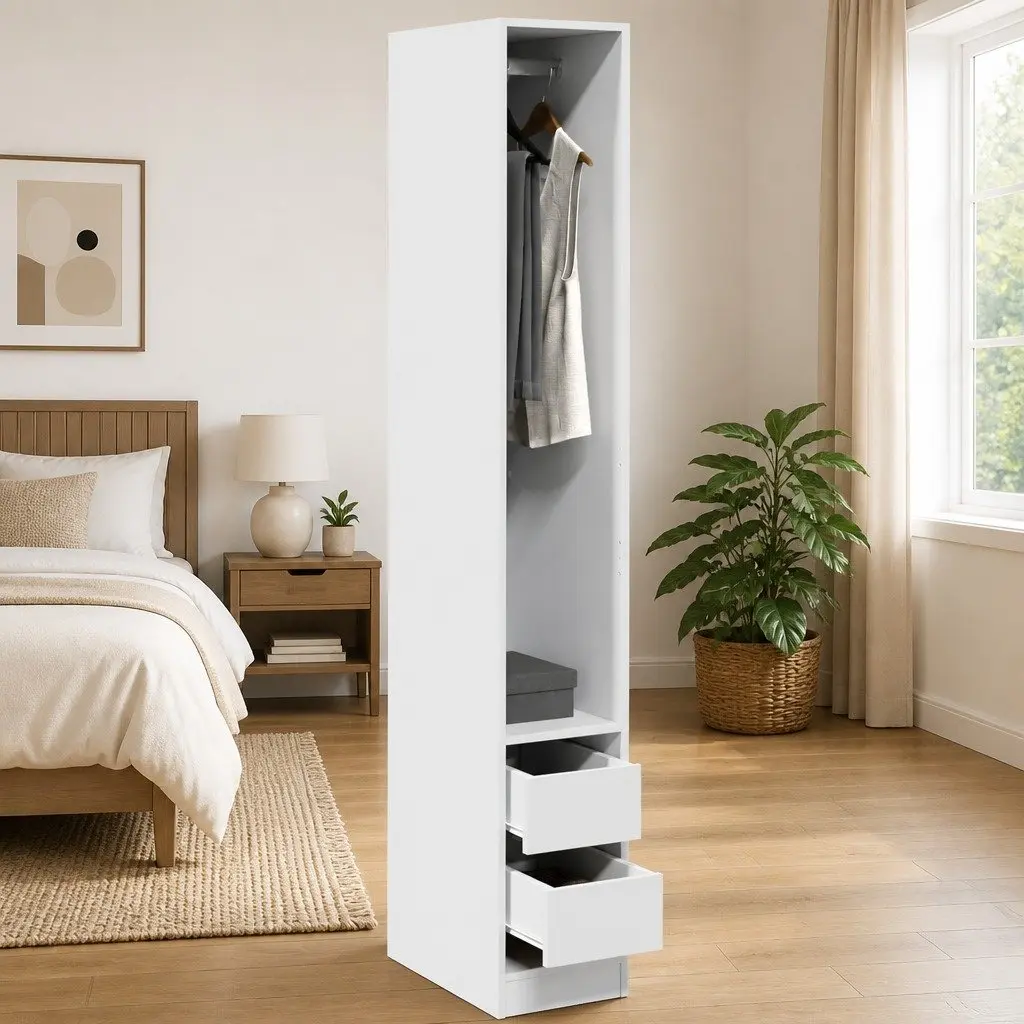 Wardrobe White 30x50x200 cm Storage Cabinet with Compartment Drawers Cupboard