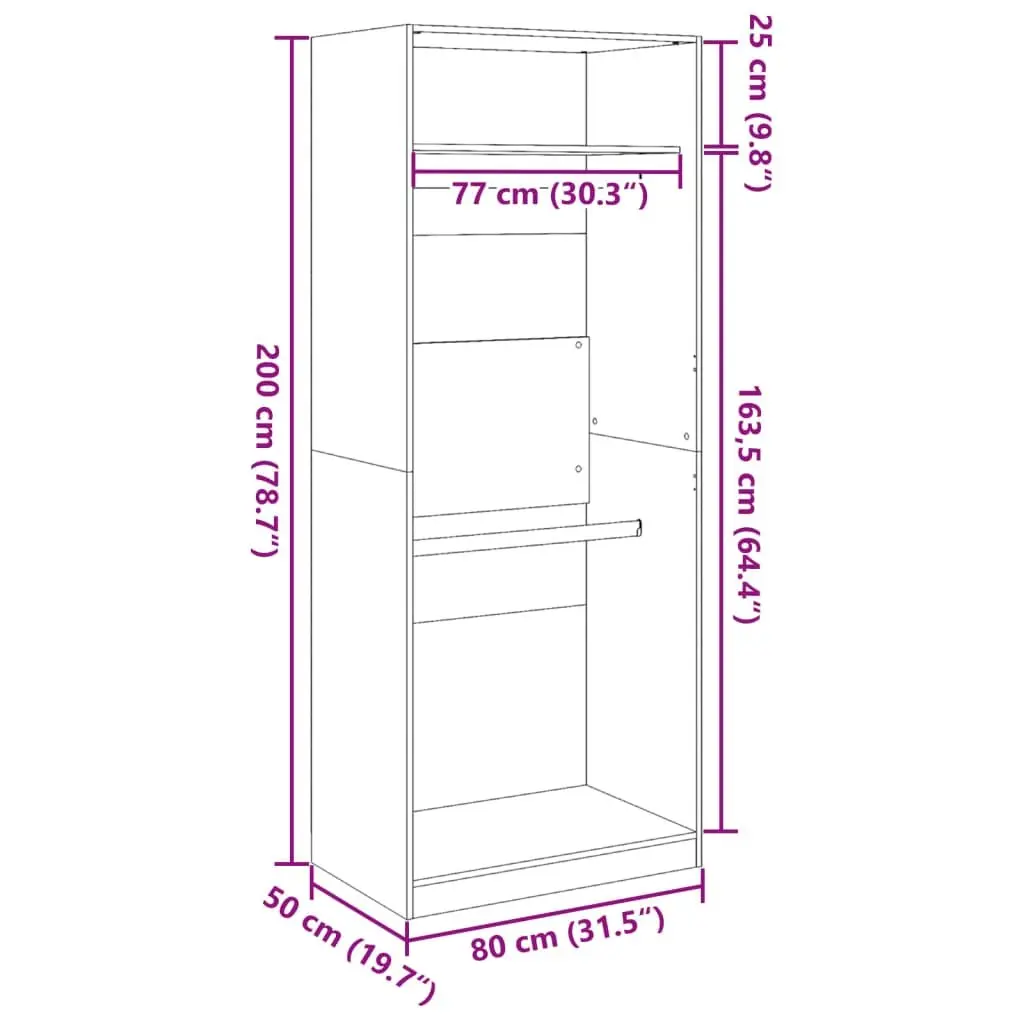 Wardrobe Storage Cupboard 80x50x200 cm White 2 Compartments Engineered Wood