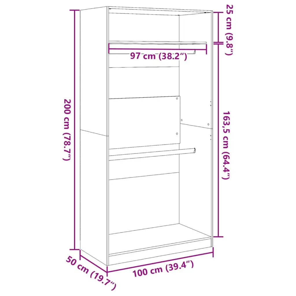 Wardrobe Cupboard Storage 100x50x200cm Engineered Wood White