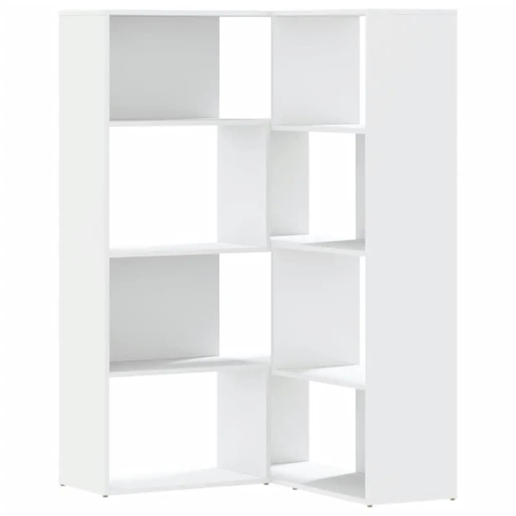 Corner Bookcase 4-Tier White 85x85x140cm Engineered Wood Shelving Storage Unit