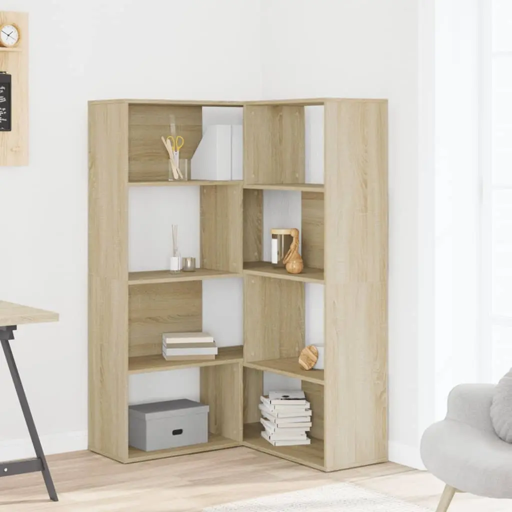 Corner Bookcase 4-Tier Shelving Unit Sonoma Oak Brown Engineered Wood Display Stand