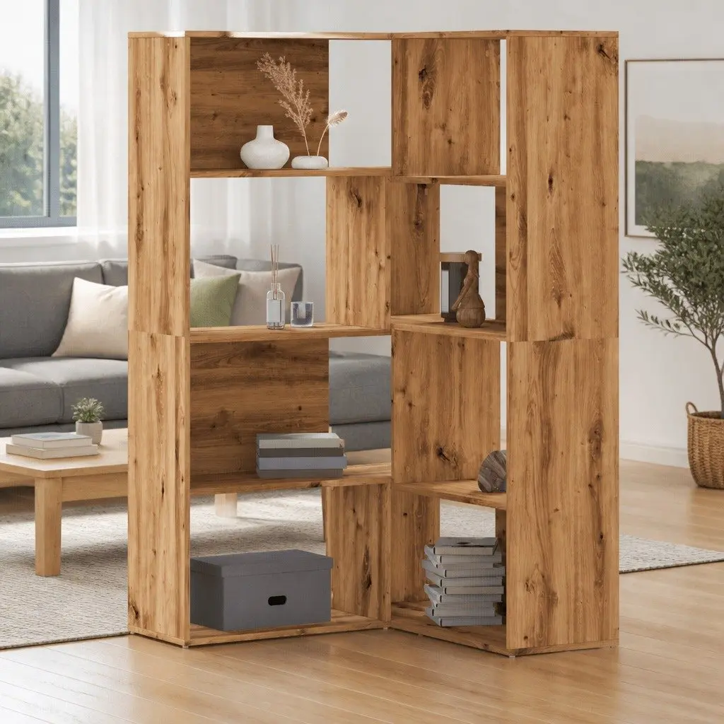 Corner Bookcase 4-Tier Engineered Wood Shelving Unit 85x85x140cm Brown