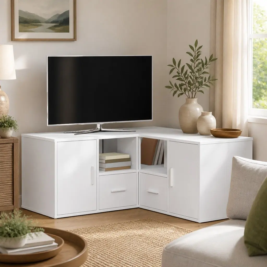 Corner Cabinet White Storage Unit Engineered Wood 160x40x45cm