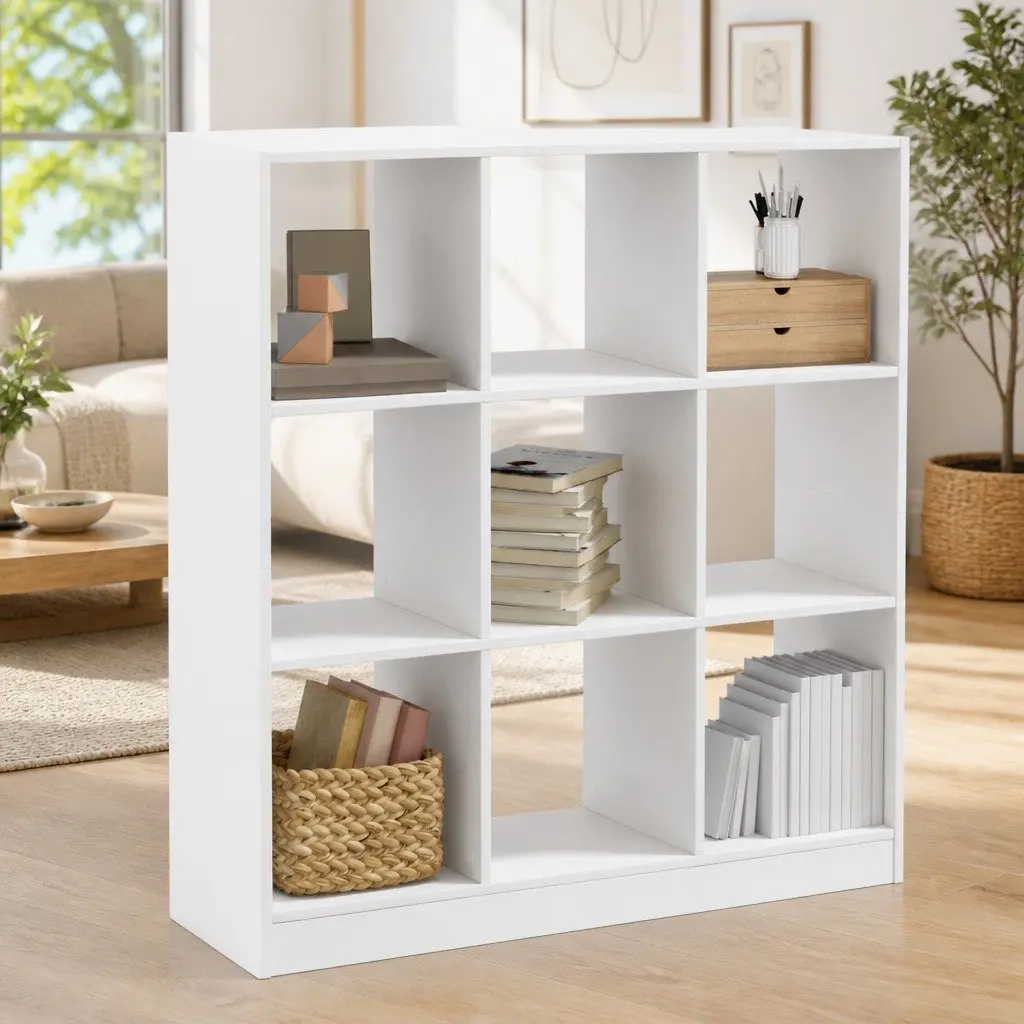 Bookcase Storage Display 102x32x108 cm White 9 Compartment Engineered Wood